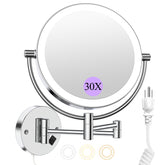 FASCINATE wall mounted mirror with 30X magnification on one side for precise makeup detail