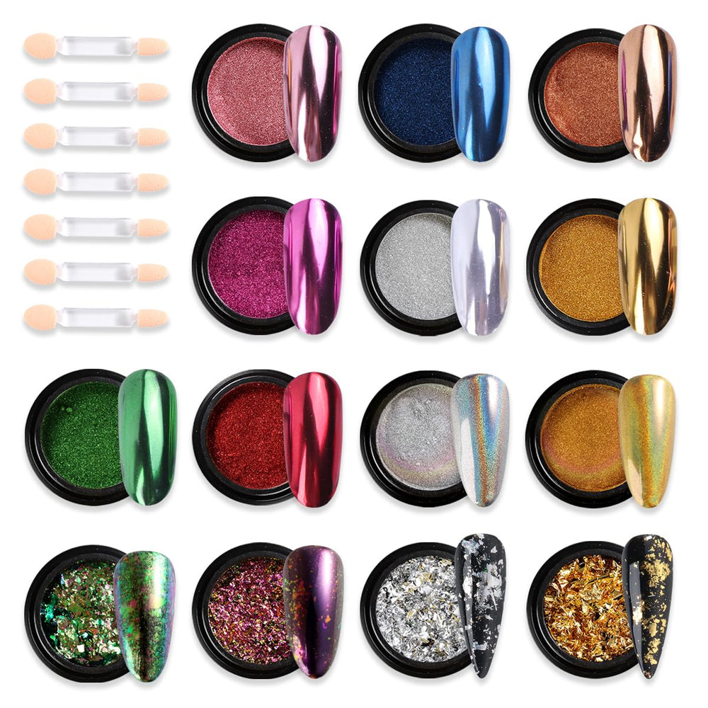 Fcozpjk polvos cromados, set de 14 colores, acabado espejo para uñas brillantes.
