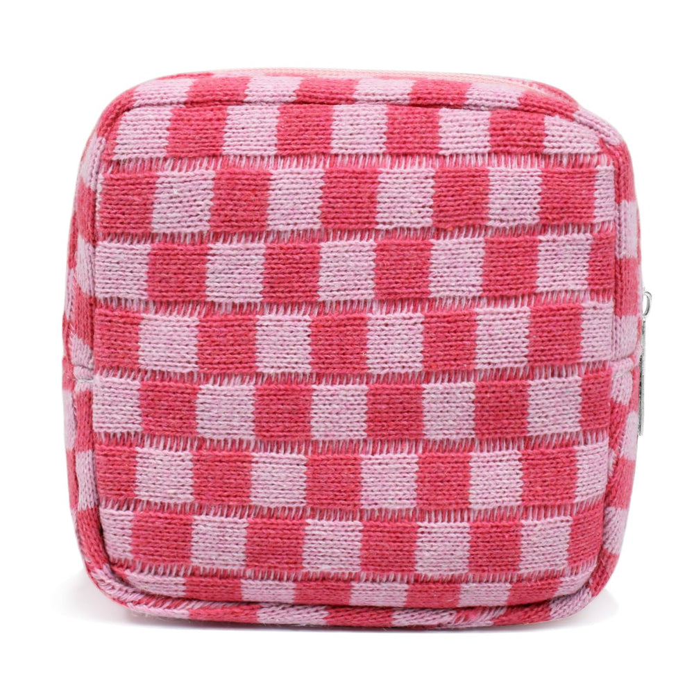 FFpaw bolso cosmético pequeño rosa a cuadros, ideal para organizar maquillaje diario.