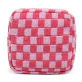 FFpaw bolso cosmético pequeño rosa a cuadros, ideal para organizar maquillaje diario.