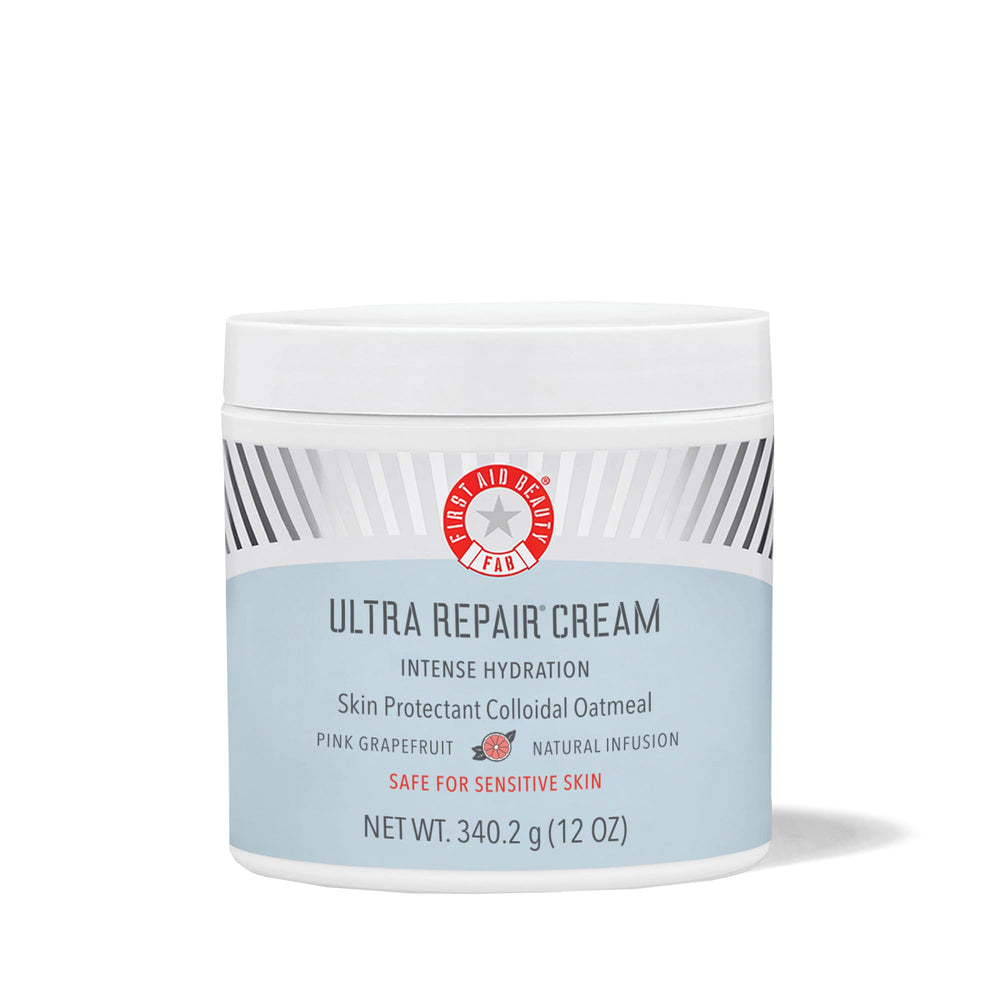 First Aid Beauty Ultra Repair Cream en bote, alivio inmediato para piel seca.