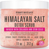 First Botany exfoliante de sal Himalaya para cuerpo, revitaliza la piel y suaviza poros.