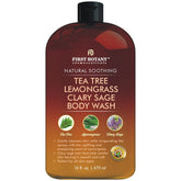 First Botany gel ducha árbol de té en botella, aroma fresco para piel limpia y confortable.