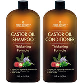Shampoing First Botany au ricin dans une bouteille, cheveux plus forts et propres.