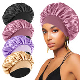 Bonete de seda FIRSTPELLA negro para dormir, protege el cabello y evita enredos.