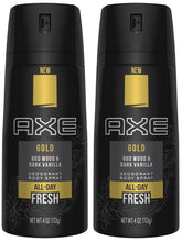 FIYY6VC Axe Gold Oud Wood y Dark Vanilla, spray frontal para control diario del olor.