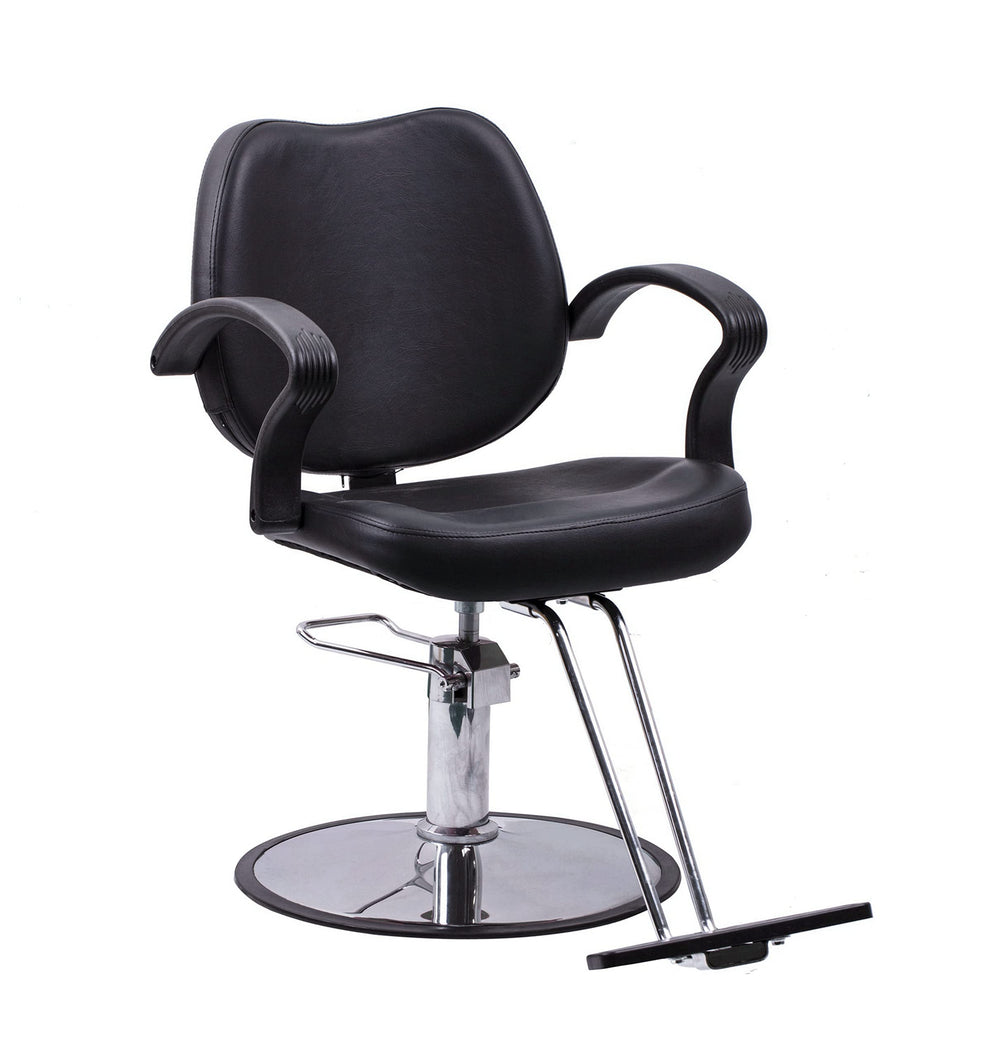 FlagBeauty silla de peluquería negra con base giratoria para mayor movilidad durante el servicio.