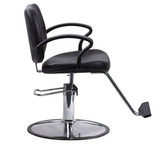 FlagBeauty silla de peluquería negra con respaldo ergonómico para confort en sesiones prolongadas.