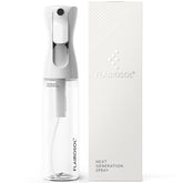 Flairosol, botella transparente con atomización continua para uso versátil en casa.