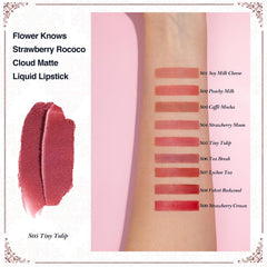 Flower Knows Strawberry Rococo Cloud Lip Cream, muestra de color clara para ver tono.