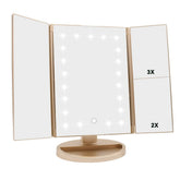 Flymiro espejo de tres paneles con luces para maquillaje preciso y visión amplia