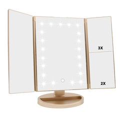Flymiro espejo de tres paneles con luces para maquillaje preciso y visión amplia