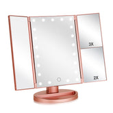 Flymiro espejo de maquillaje de tres paneles iluminado, vista frontal clara para retoques