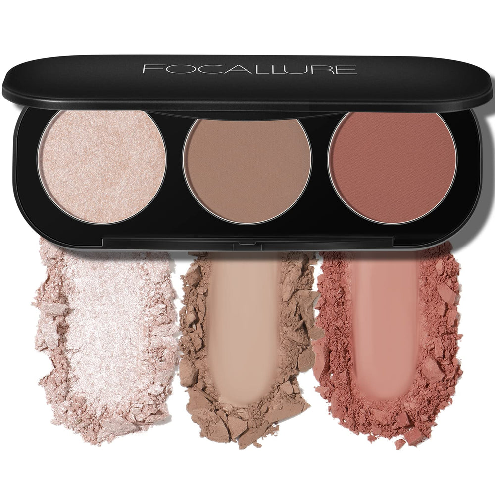 FOCALLURE 3 in 1 palette for radiant long lasting blush and highlighter glow