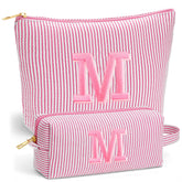 Fohufo bolso de maquillaje de viaje rosa con inicial personalizada, regalo elegante y práctico.