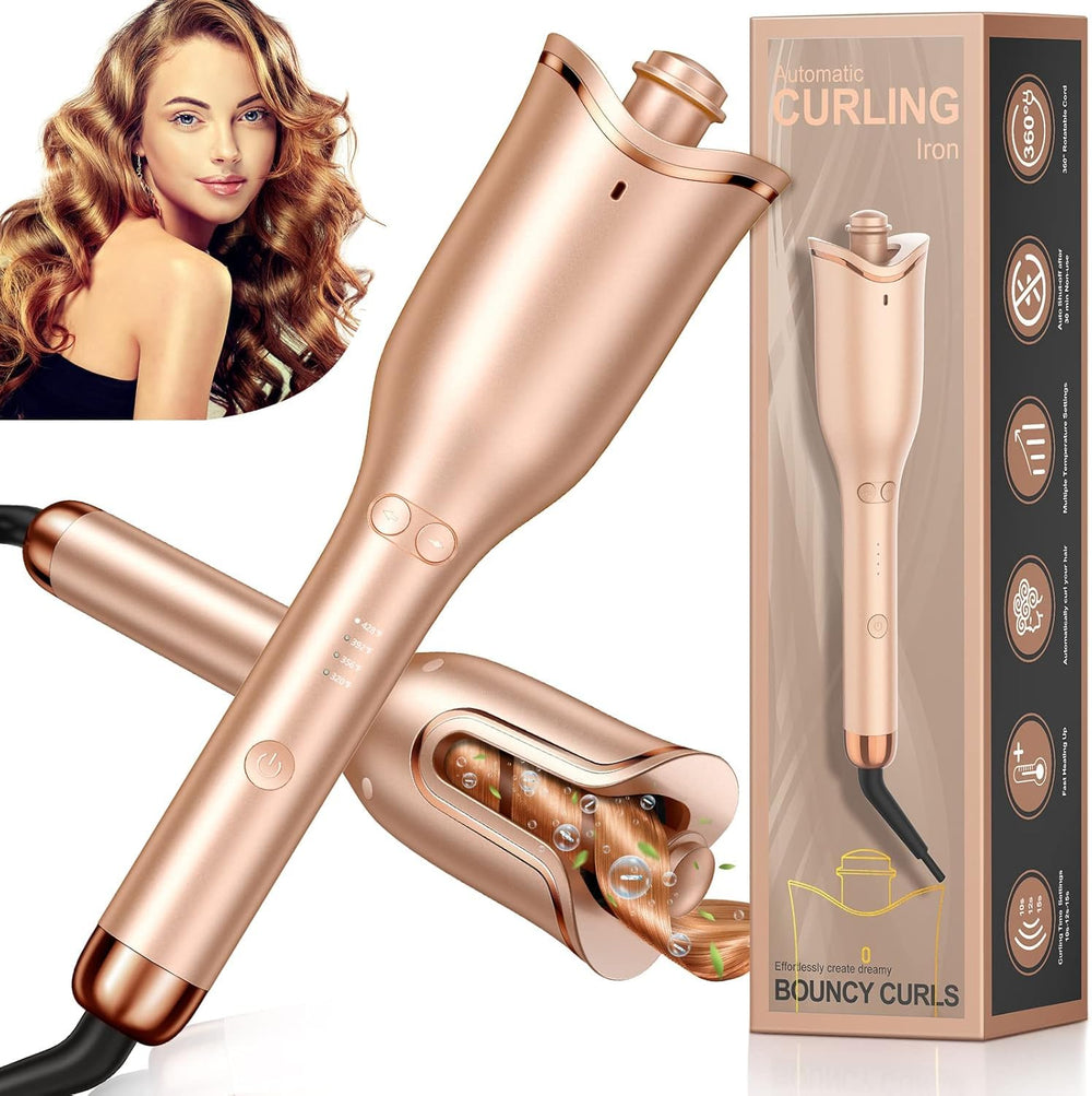 Follexmoe automatic curling iron with 1-inch wand for smooth curls.
