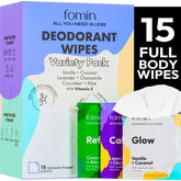 Toallitas FOMIN de viaje en empaque individual para uso rápido y discreto.