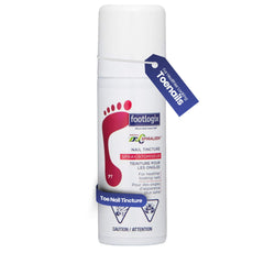 FOOTLOGIX spray tintura Spiraleen para uñas descoloridas, con posible cuidado antimicrobiano.