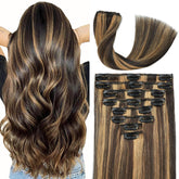 Extensiones Forede con broches de cabello real para mayor longitud y volumen natural.