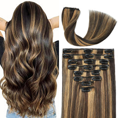 Extensiones Forede con broches de cabello real para mayor longitud y volumen natural.