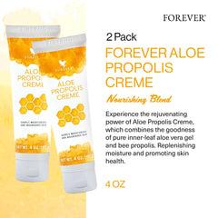 Forever Living Aloe Propolis Creme, textura cremosa para piel suave e hidratada.