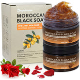 Forvirness Jabon Negro Marroquí con Argán y Rosa: textura cremosa para piel suave.