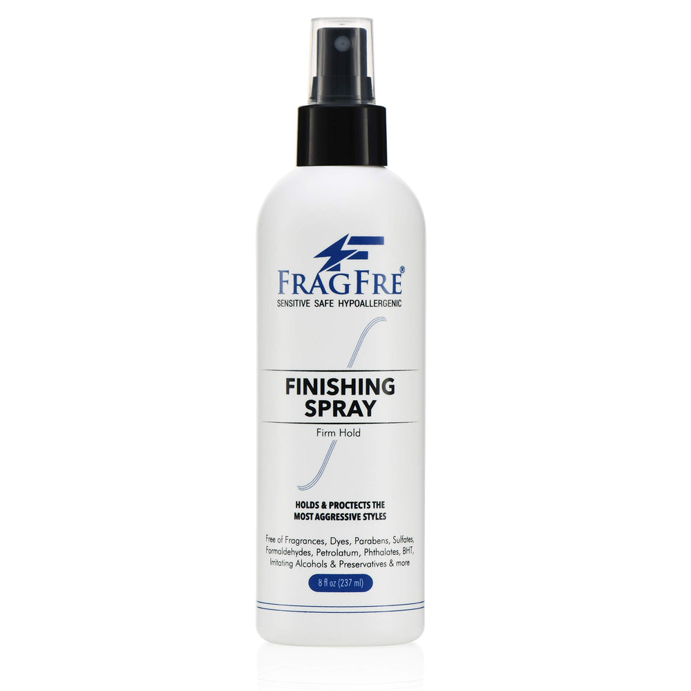 FRAGFRE sprayacabado para cabello, botella de 8 oz lista para fijar estilos sin irritación.