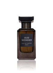 Fragrance World Oud Wonder frasco 80 ml, presentación elegante para regalo o colección.