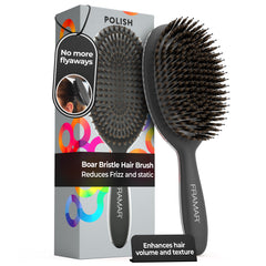 Brosse FRAMAR en poils de sanglier, glisse douce et brillance naturelle.