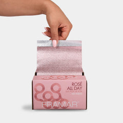 Framar Rosé: hojas de aluminio con diseño grabado, reducción de desgarros al abrir la caja.