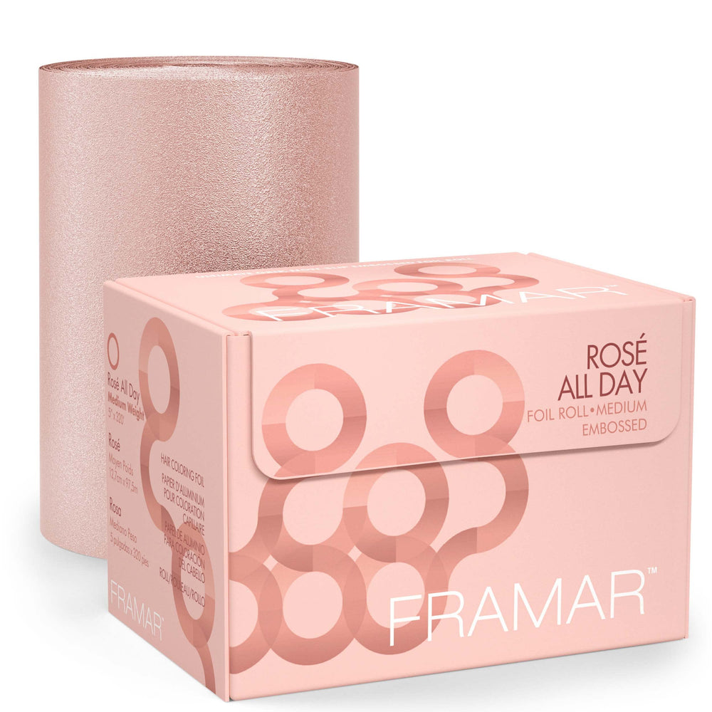 Framar papel aluminio rosado embossado, ideal para mechas en cabello largo.