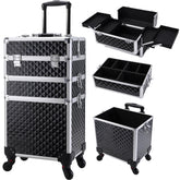 Frenessa carro de maquillaje 3 en 1 exterior vintage negro, ideal para transporte seguro de cosméticos.