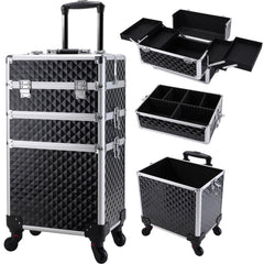 Frenessa carro de maquillaje 3 en 1 exterior vintage negro, ideal para transporte seguro de cosméticos.