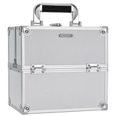Coffret FRENESSA en aluminium brillant, durable et protecteur pour le maquillage.
