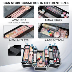 Frenessa maletín maquillaje 6 bandejas extendibles, organización versátil para diferentes productos.