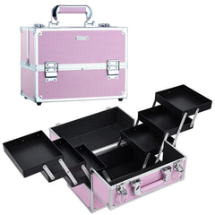 Frenessa maletín maquillaje rosa con 6 bandejas para organización en viaje