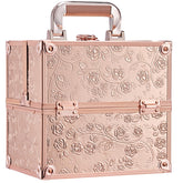 FRENESSA maletín maquillaje con acabado rosado dorado floral: organizador compacto para viajes y uso diario