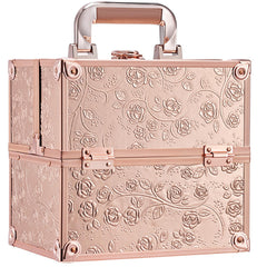 FRENESSA maletín maquillaje con acabado rosado dorado floral: organizador compacto para viajes y uso diario
