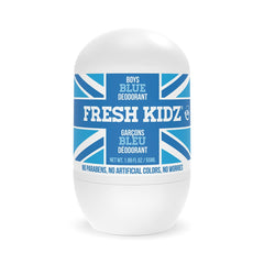 Fresh Kidz Roll-On para niños, botella azul, uso diario seguro para piel sensible.