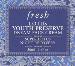 Fresh Lotus Youth Preserve Dream Crema, envase cristal que conserva la formulacion y aroma.