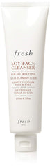 Fresh Soy Face Cleanser bottle pour, gentle makeup removal for all skin types.