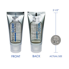 Freshscent jabon corporal con diseño moderno y botella vertical clara