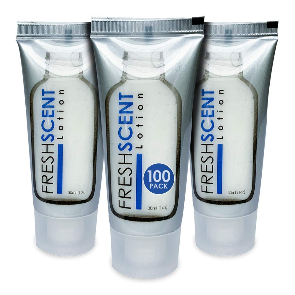 Lotion Freshscent 1oz en tubos, ideal para kits de hotel.