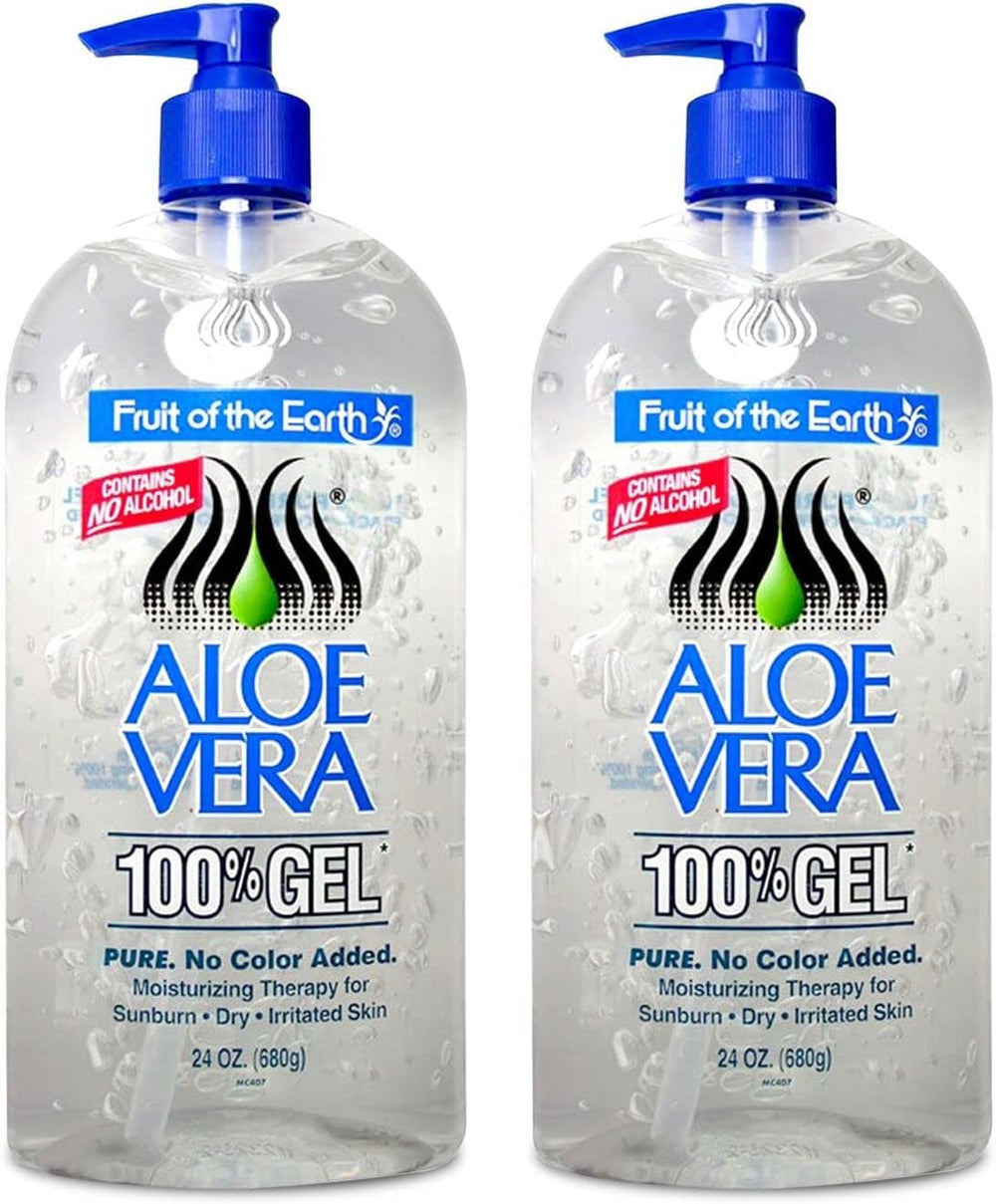 Gel Aloe Vera Fruit of the Earth 24oz, dos piezas, ideal para piel hidratada