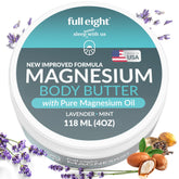 Full Eight manteca corporal magnesio: aplicacion suave para relajar músculos tensos.