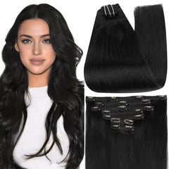 Full Shine clip-in cabello negro jet 24 pulgadas para alargar y dar volumen