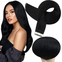 Extensiones Full Shine con adhesivo negro jet de 24 pulgadas para un look natural.