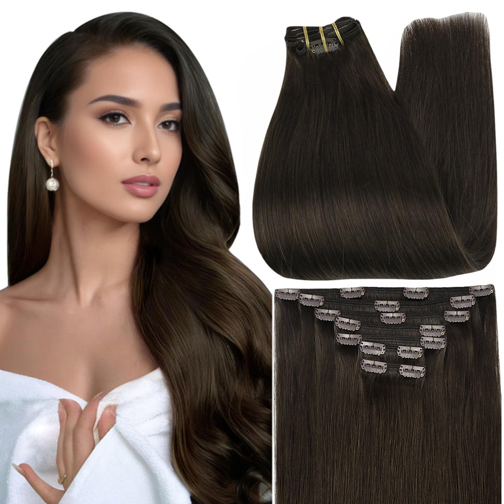 Extensiones Full Shine con clip en cabello humano real, 18 pulgadas para un look natural