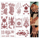 FUNTATTOO: plantillas henna marrón de 10 hojas para diseños temporales detallados
