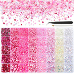Funtopia perlas planas rosas y cristal facetado en tono vibrante para uñas.